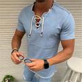 Men's Shirt Summer Shirt Denim Shirt Chambray Shirt Dark Navy Navy Blue Light Blue Short Sleeve Graphic Prints Standing Collar Casual Daily Drawstring Clothing Apparel Fashion Casual Breathable