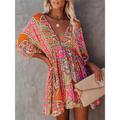 Women's Paisley Dress Casual Dress Floral Paisley Print V Neck Mini Dress Bohemia Ethnic Street Holiday 3/4 Length Sleeve Loose Fit Fuchsia Summer S M L XL