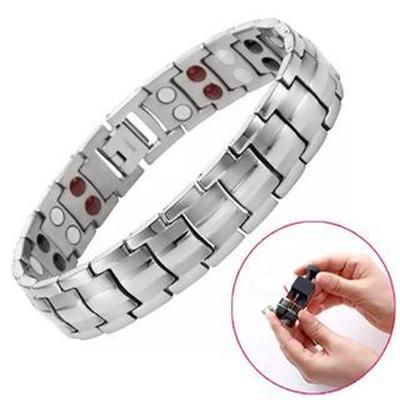 Magnetic Bracelets for Mens Arthritis Pain Relief Sleek Titanium Stainless Steel Double-Row 4 Elements Magnets Bracelet