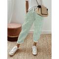 Women's Linen Pants Faux Linen Striped Lines / Waves White Blue Stylish Natural Full Length Casual Daily Wear Spring, Fall, Winter, Summer