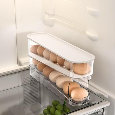 2 Tier Egg Holder for Refrigerator, Auto Rolling Egg Storage Rack, Fridge Storage Organizer for Kitchen, Side Door Egg Box for Refrigerator Kitchen,Household