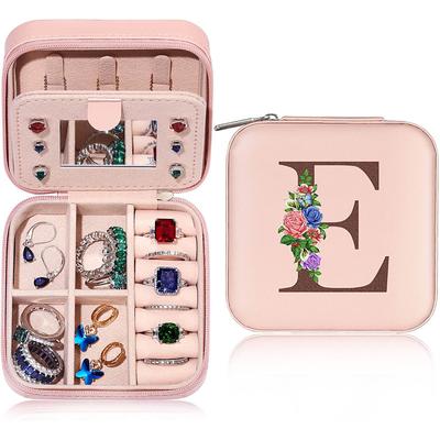 Mini Travel Jewelry Case Jewelry Box Jewelry Organizer, Pink Gifts for Women Mom Grandma Friends Sister in Law Gifts, Valentine's Day Anniversary Birthday Gift for Women Her Wife Girlfriend Letter A-Z