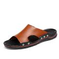 Men's Slippers Flip-Flops Leather Shoes Leather Sandals Slides Walking Casual Daily Beach Leather Breathable Loafer Dark Brown Black Yellow Summer