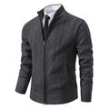 Men's Sweater Cardigan Sweater Ribbed Knit Regular Knitted Stand Collar Warm Ups Modern Contemporary Back to School Daily Wear Clothing Apparel Fall Winter Light Grey Dark Grey S M L