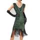 Women's Sequins Tassel Fringe Sequin Dress Midi Dress Elegant Floral V Neck Sleeveless Party Halloween Spring Fall Black Pink