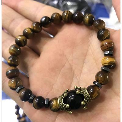 tiger eye bracelet set therapy hematite magnetic bracelets bracelets bring luck crown king queen natural stone beads couple bracelet for men women (a)