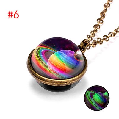farjing planet necklace, glow in the dark galaxy system double sided glass dome planet necklace pendant jewelry gift