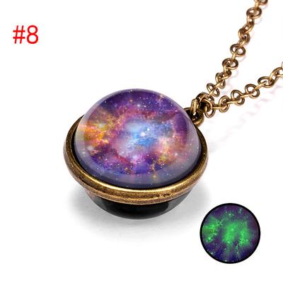 farjing planet necklace, glow in the dark galaxy system double sided glass dome planet necklace pendant jewelry gift