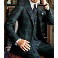 Dark Green Men's Wedding Prom Suits Plaid Checkered 3 Piece Tailored Fit Single Breasted Two-buttons 2024
