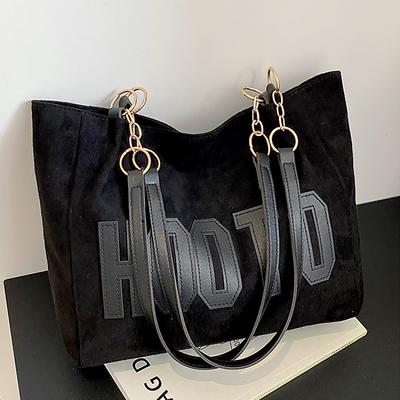 Large Capacity Canvas Tote Bag with Leather Straps, Gold Chain Accents, and Bold Lettering - Available in 4 Colors, Perfect for Daily Use and Travel