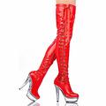 Women's Dance Boots Pole Dancing Shoes Performance Clear Sole Stilettos Over-The-Knee Boots Boots Platform Lace-up Slim High Heel Round Toe Zipper Adults' Black Rosy Pink Light Red