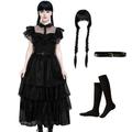 Wednesday Addams Addams family Wednesday Dress Masquerade Women's Girls' Movie Cosplay Cosplay Black 1 Halloween Carnival Masquerade Dress Socks Wig