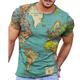 Map Vintage Mens 3D Shirt For Travel Yellow Summer Cotton Men'S Tee Graphic Prints Round Neck 3D Daily Holiday Short Sleeve Clothing Apparel Designer Casual Big And