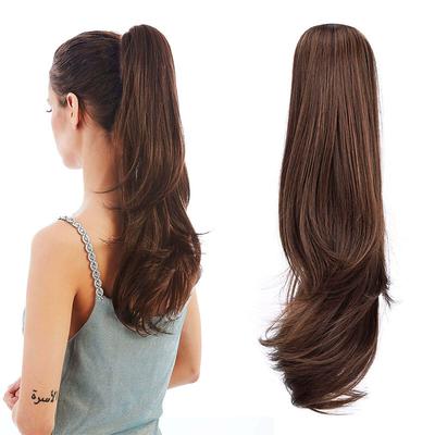 Ponytail ExtensionsHair Extension Ponytail 22 Long Claw Hair Extension Synthetic Wavy Straight Hairpieces Ponytail Clip in Ponytail Wig Daily Fluffy Pony Tail for Women4.8 OZ Brown