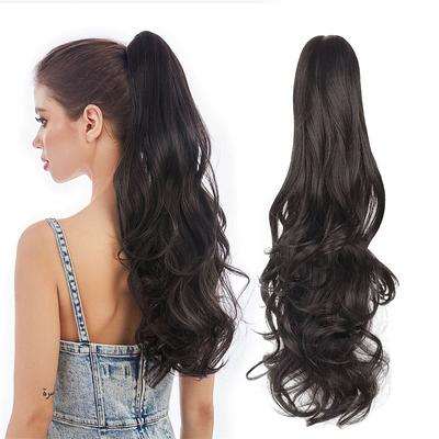 Ponytail ExtensionsHair Extension Ponytail 22 Long Claw Hair Extension Synthetic Wavy Straight Hairpieces Ponytail Clip in Ponytail Wig Daily Fluffy Pony Tail for Women4.8 OZ Brown