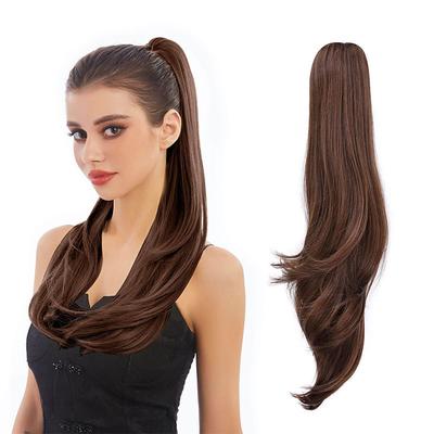 Ponytail ExtensionsHair Extension Ponytail 22 Long Claw Hair Extension Synthetic Wavy Straight Hairpieces Ponytail Clip in Ponytail Wig Daily Fluffy Pony Tail for Women4.8 OZ Brown