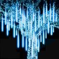 2 Pack Meteor Shower Christmas Lights Outdoor 30cm 8 Tubes 192 LED Falling Rain Lights Plug in Icicle Snow Cascading String Lights for Xmas Tree Holiday Patio Decorations