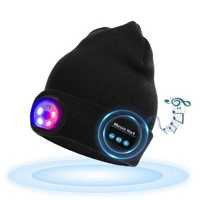 Bluetooth Beanie Hat with Lights Microphones Rechargeable Headlamp Cap Wireless Headphones Gifts for Men Women Dad Teen