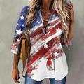 Women's Shirt Blouse Red USA National Flag Button Print Long Sleeve Daily Weekend Streetwear Casual Shirt Collar Regular Independence Day S