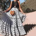 Women's Skirt Swing Long Skirt Maxi Skirts Ruched Layered Print Polka Dot Solid Colored Vacation Weekend Spring Summer Polyester Gopi Dress Long Summer White Yellow Pink Blue