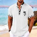 Plaid Coconut Palm Men's Resort Hawaiian 3D Print Shirt Henley Shirt Button Up Shirt Summer Shirt Holiday Vacation Going out Spring Summer Stand Collar Henley Collar Short Sleeve Black White Blue