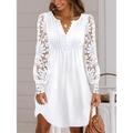 Women's White Dress Lace Dress Casual Dress Mini Dress Contrast Lace Lace Daily Holiday Date Fashion Modern Crew Neck Long Sleeve 2023 Regular Fit Black White Color S M L XL XXL Size