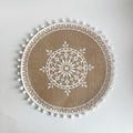 Round Placemat White Table Mats Farmhouse Woven Jute Fringe with Tassel Place Mat for Dining Room Kitchen Wedding Table Decor Mandala