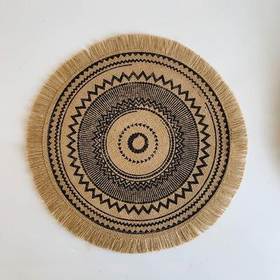 Round Placemat White Table Mats Farmhouse Woven Jute Fringe with Tassel Place Mat for Dining Room Kitchen Wedding Table Decor Mandala