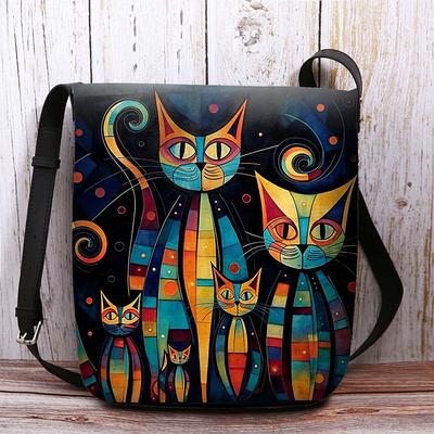 Artistic Cat Print Crossbody Bag – Vibrant Abstract Design Women's Shoulder Bag for Daily Use and Gifting