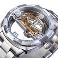 Forsining Double Side Transparent Watches Golden Luxury Leather Strap Men's Mechanical Watch