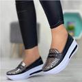 Women's Sneakers Slip-Ons Plus Size Slip-on Sneakers Solid Colored Flat Heel Sporty PU Leather Loafer Black Silver Champagne