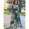 Women's Long Dress Maxi Dress Casual Dress Chiffon Dress Swing Dress Floral Fashion Streetwear Outdoor Daily Holiday Ruffle High Low dress 3/4 Length Sleeve V Neck Dress Regular Fit Green Summer