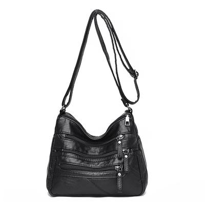 Women's Multi-Zip Faux Leather Crossbody Bag – Casual Shoulder Bag with Adjustable Strap for Everyday Use