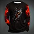 Carnival Graphic Flame Paw Fashion Designer Casual Men's 3D Print T shirt Tee Sports Outdoor Holiday Going out T shirt Black Yellow Dark Green Long Sleeve Crew Neck Shirt Spring Fall Clothing