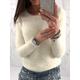 Women's Pullover Sweater Jumper Crew Neck Ribbed Knit Acrylic Beads Fall Winter Regular Outdoor Daily Going out Stylish Casual Soft Long Sleeve Solid Color Black White Pink XS S M