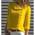 Women's Shirt Blouse Black White Yellow Plain Button Long Sleeve Casual Daily Basic Business Elegant V Neck Regular Cotton S