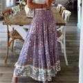 Women's A Line Swing Bohemia Maxi Skirts Print Floral Street Daily Fall Winter Polyester Vintage Ethnic Casual Boho Red Blue Purple Green