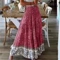 Women's A Line Swing Bohemia Maxi Skirts Print Floral Street Daily Fall Winter Polyester Vintage Ethnic Casual Boho Red Blue Purple Green