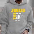 Mens Graphic Hoodie Pullover Sweatshirt Black White Gray Hooded Letter Prints Daily Sports Streetwear Designer Basic Spring Fall Clothing Jesus Way Truth Life Grey Cotton