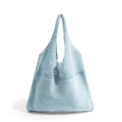 Women's Beige Knitted Tote Bag – Lightweight Mesh Shoulder Bag for Summer Beach, Groceries, and Casual Daily Use