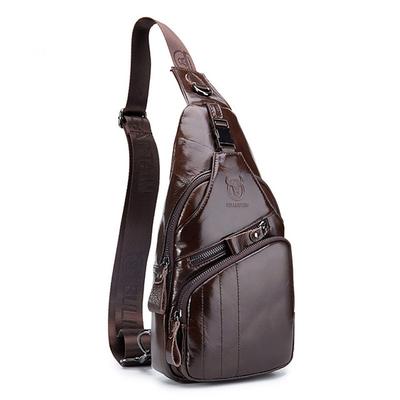 Men's Sling Shoulder Bag Chest Bag Cowhide Daily Office Career Zipper Animal Black Yellow Coffee