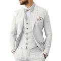 Light Blue White Champagne Men's Linen Suits Beach Wedding Summer Suits Solid Colored 3 Piece Tailored Fit Single Breasted Two-buttons 2024