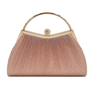 Women's Elegant Gold Evening Clutch Purse – Pleated Metallic Handbag with Rhinestone Handle for Women, Wedding, Party, and Formal Events