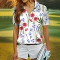 Women's Golf Polo Shirt White Red Short Sleeve Sun Protection Top Floral Ladies Golf Attire Clothes Outfits Wear Apparel