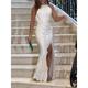 Women's Prom Dress Party Dress Satin Dress Long Dress Maxi Dress White Sleeveless Pure Color Ruched Spring Fall Winter Spaghetti Strap Fashion Winter Dress Evening Party Wedding Guest 2023 S M L XL