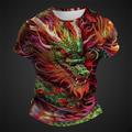 Animal Dragon Designer Men's Subculture Style 3D Print T shirt Tee Sports Outdoor Holiday Going out T shirt Light Green Red Burgundy Short Sleeve Crew Neck Shirt Spring Summer Clothing