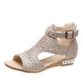 Women's Sandals Bling Bling Shoes Wedge Sandals Plus Size Party Outdoor Work Solid Color Summer Spring Rhinestone Wedge Heel Peep Toe Elegant Classic Casual Faux Leather PU Zipper Black Gold Beige