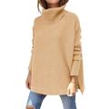 Women's Pullover Sweater Jumper Turtleneck Ribbed Knit Acrylic Patchwork Fall Winter Regular Daily Going out Weekend Stylish Casual Soft Long Sleeve Solid Color claret Olive Green Black S M L