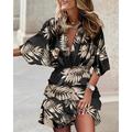 Women's Casual Dress Ethnic Dress Floral Ruched Patchwork V Neck Batwing Sleeve Mini Dress Elegant Sexy Halloween Half Sleeve Summer Spring