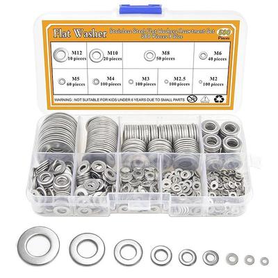 580pcs 304 Stainless Steel Flat Washers Set - Perfect For Home Decor, Factory Repair, Kitchens, Shops More!